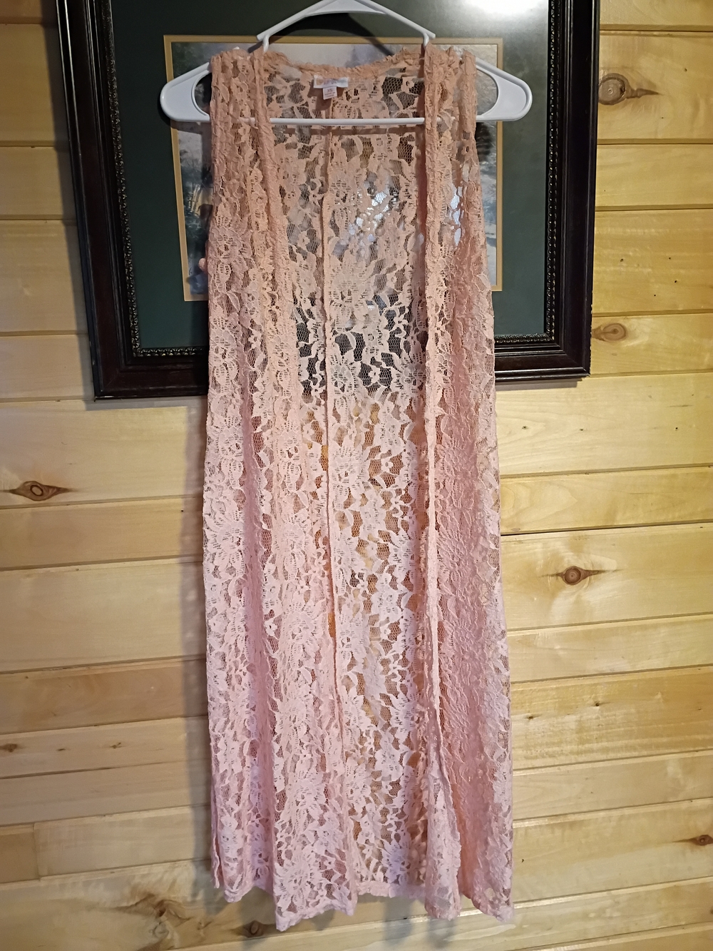 LuLaRoe Pink Lace Sleeveless Duster Vest